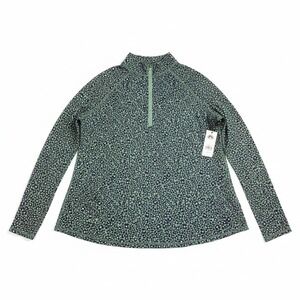 Mott‎ 50 UV Mock Neck Quarter Zip UPF 50+ Floral Active Top Green Navy Pink M